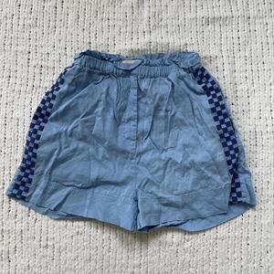 Tressé Women's Linen Blend Blue Check Shorts - Size Small
